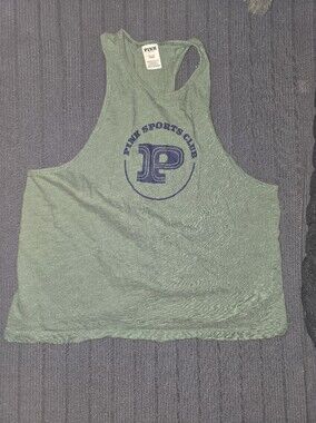 PINK Victoria's Secret Green Racerback Tank with Navy Logo